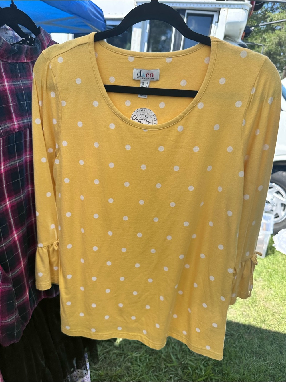 d. & co. Yellow Polka Dot Scoop Neck Blouse